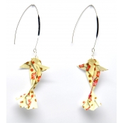 Boucles d'oreille papier Origami Carpe Beige