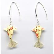 Boucles d'oreille papier Origami Carpe Beige