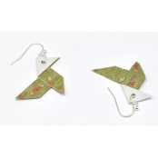 Boucles d'oreille papier Origami Cocotte Kaki