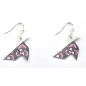 Boucles d'oreille papier Origami Cocotte Rose gris f.