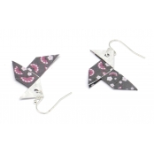 Boucles d'oreille papier Origami Cocotte Rose gris f.