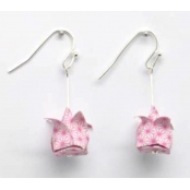 Boucles d'oreille papier Origami Lotus Rose