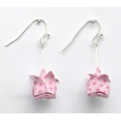 Boucles d\'oreille papier Origami Lotus Rose