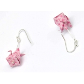 Boucles d'oreille papier Origami Lotus Rose