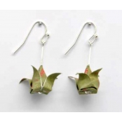 Boucles d'oreille papier Origami Lotus Kaki