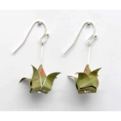 Boucles d\'oreille papier Origami Lotus Kaki