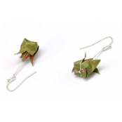 Boucles d'oreille papier Origami Lotus Kaki