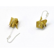 Boucles d\'oreille papier Origami Lotus Moutard