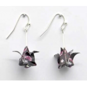 Boucles d'oreille papier Origami Lotus Rose gris f.