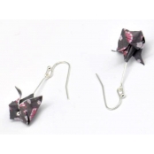 Boucles d'oreille papier Origami Lotus Rose gris f.