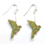 Boucles d\'oreille papier Origami Colombe Kaki