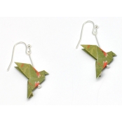 Boucles d'oreille papier Origami Colombe Kaki