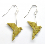 Boucles d'oreille papier Origami Colombe Moutard