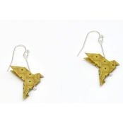 Boucles d\'oreille papier Origami Colombe Moutard