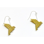 Boucles d'oreille papier Origami Colombe Moutard