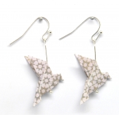 Boucles d'oreille papier Origami Colombe Rose gris c.