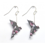 Boucles d'oreille papier Origami Colombe Rose gris f.