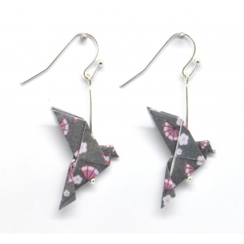  - 3700982216198 - The cocotte - Boucles d\'oreille papier Origami Colombe Rose gris f. - France - 3