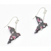 Boucles d'oreille papier Origami Colombe Rose gris f.