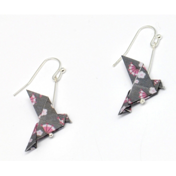  - 3700982216198 - The cocotte - Boucles d\'oreille papier Origami Colombe Rose gris f. - France