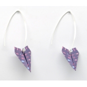 Boucles d'oreille papier Origami Avion Violet goutte
