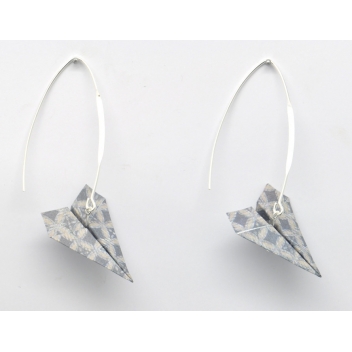  - 3700982216211 - The cocotte - Boucles d\'oreille papier Origami Avion Gris bleuté - France - 3