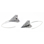 Boucles d\'oreille papier Origami Avion Gris bleuté
