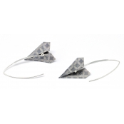 Boucles d'oreille papier Origami Avion Gris bleuté