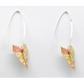 Boucles d'oreille papier Origami Avion Moutarde