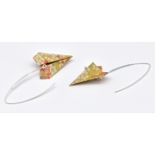 Boucles d'oreille papier Origami Avion Moutarde