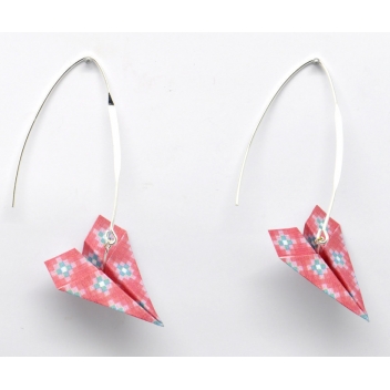  - 3700982216235 - The cocotte - Boucles d\'oreille papier Origami Avion Rouge rosé - France - 3