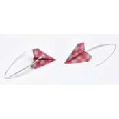 Boucles d'oreille papier Origami Avion Rouge rosé