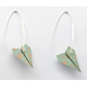 Boucles d'oreille papier Origami Avion Vert et beige