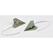 Boucles d'oreille papier Origami Avion Vert et beige