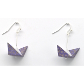 Boucles d\'oreille papier Origami Bateau Violet