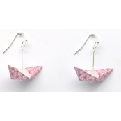 Boucles d'oreille papier Origami Bateau Rose