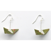 Boucles d'oreille papier Origami Bateau Kaki