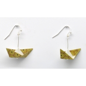 Boucles d'oreille papier Origami Bateau Moutard