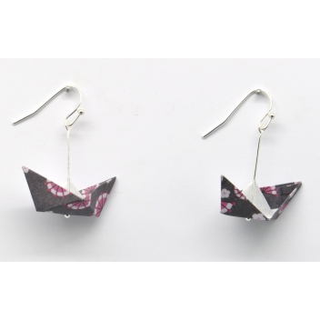  - 3700982216310 - The cocotte - Boucles d\'oreille papier Origami Bateau Rose gris f. - France - 2
