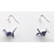 Boucles d'oreille papier Origami Grue Violet