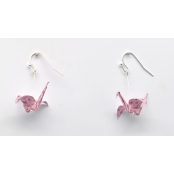 Boucles d'oreille papier Origami Grue Rose