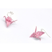 Boucles d'oreille papier Origami Grue Rose