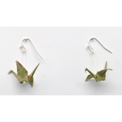 Boucles d'oreille papier Origami Grue Kaki