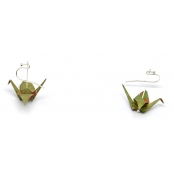 Boucles d\'oreille papier Origami Grue Kaki
