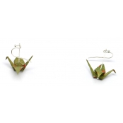 Boucles d'oreille papier Origami Grue Kaki