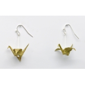 Boucles d'oreille papier Origami Grue Moutard