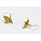 Boucles d'oreille papier Origami Grue Moutard