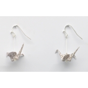 Boucles d'oreille papier Origami Grue Rose gris c.