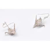 Boucles d\'oreille papier Origami Grue Rose gris c.