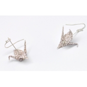 Boucles d'oreille papier Origami Grue Rose gris c.